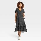 Women's Short Sleeve Wrap Dress - Knox Rose Black Polka Dots L