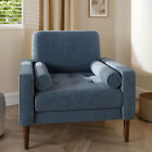 Modern Accent Chair Tufted Linen Armchair with Bolster Pillows, 6 Colors