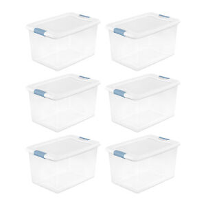 Sterilite 64 Qt Clear Plastic Stackable Storage Bin w/ White Latch Lid, (6 Pack)
