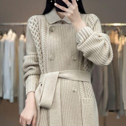 2023 New Women's 100% Cashmere Long Sleeved Knitted Cardigan Sweater