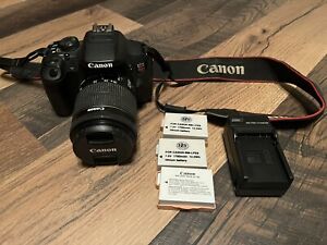 Canon Eos Rebel T5i Kit 18-55mm Lens Digital Camera DSLR Extra Batteries Charger