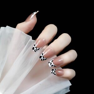 24pcs/box Reusable French Style Fake Nails Zebra Ballet Fake Nail Stickers