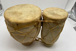 Vintage Terracotta Double Bongo Hand Drums Drum Rustic Primitive Folk Art