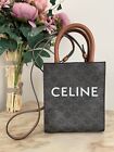 Celine Mini Vertical Cabas In TRIOMPHE Canavas And Calfskin With CELINE Print