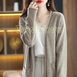 Women's Mid-length Cardigan Cashmere Pure Sweater Loose Knit Sweater Coat