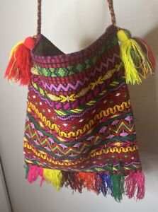 Multicolor Embroidered Tassel Carpet Crossbody Bag
