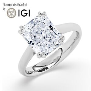 IGI ,5CT, Solitaire Lab-Grown Radiant Diamond Engagement Ring, 18K White Gold