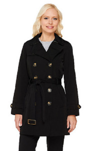 Liz Claiborne New York Double Breasted Trench Coat, Black, XL