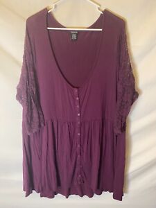 Torrid Womens Plus Size 3 3X Babydoll Tunic Top Shirt Blouse Purple Lace