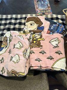 Vintage 1990s Disney Beauty And Beast Flannel Fitted & Flat Sheet +  Pillowcase