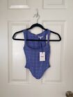 NWT Miaou $245 Campbell Corset Top in Baby Plaid Periwinkle XXS