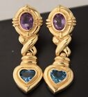 Vintage 14 K Solid Gold Gemstones Dangle Hinged Earrings Pierced 15.1 g