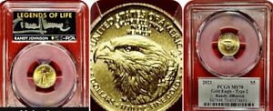 2021 $5 Gold Eagle PCGS MS70 POP 20 Randy Johnson Legends / Gaudens - T2 # IRD