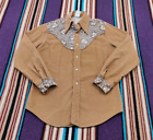 Vtg 70's Kennington California Corduroy Floral Pearl Button Western Shirt Large