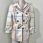 Coach Tattersall Short Trench Coat Multicolor Size 2 (Small) Ivory, blue