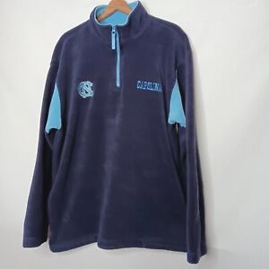 Vtg North Carolina Tar Heels 2XL Fleece Shirt Jacket Pullover Blue 1/4 Zip READ