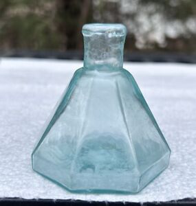 Antique crude aqua 8 sided OPEN PONTIL UMBRELLA INK bottle / inkwell 1840s-60s