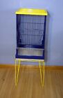 Vintage Metal Bird Cage w Stand mcm atomic hairpin leg Refinished Blue Yellow