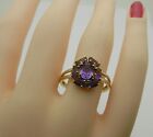 Beautiful Vintage Cluster Amethyst Ring in Solid 14k Yellow Gold  size 9