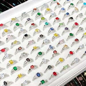 Wholesale 50 Colorful Crystal Women Wedding Finger Rings Copper CZ Jewelry Gifts