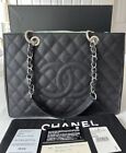 CHANEL EXCELLENT Black QuiltedCaviar Grand Shopping Tote GST Silver SHW