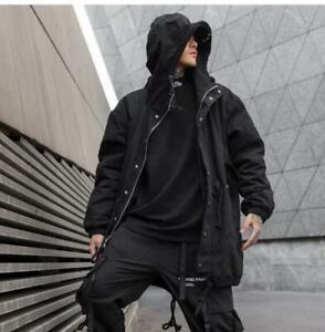Hooded Mens Mid Long Trench Coat Punk Spring Overcoat Winter Outwear Zipper Size