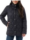 32 Degrees Women's Quilted Mockneck Fully Lined Snap Jacket Coat Black, Size XL
