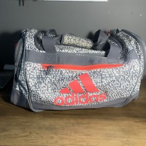 adidas Gray Duffle Gym Bag Red Logo