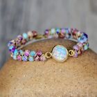Natural Sea Sediment Jasper Stone Braided Bracelet Opal Charm Bracelet Handmade