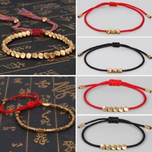 Lucky Red Rope Copper Beaded Bracelet Tibetan Buddhist Women Men Handmade Gift