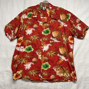 Vintage Kennington Hawaiian Shirt XL Tiki Bar Pineapple Hibiscus Palm EUC