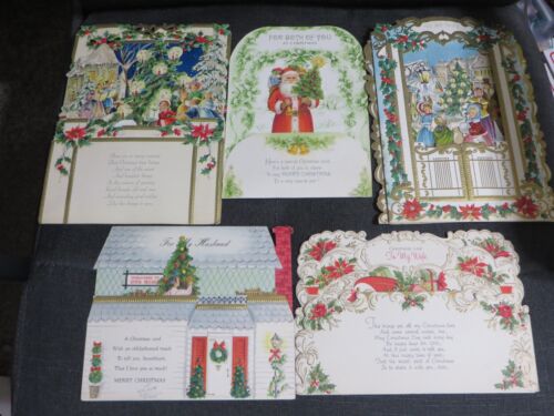 VINTAGE POP UP 3D EMBOSSED CHRISTMAS GREETING CARDS - 4 HALLMARK, 1 GIBSON