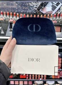 New In Box DIOR Beauty CD Logo Navy Velvet Cosmetic Makeup Bag Pouch🎁Authentic