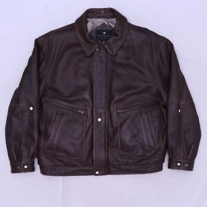 C4049 VTG Consensus Leather Brown Bomber Jacket Motorcycle Size L