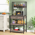 Kitchen Bakers Rack with Power Outlets, Microwave Stand Storage Shelf w/ Drawer