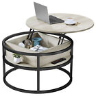 Wooden Round Lift Top Coffee Table with Hidden Storage Compartment & Steel Frame