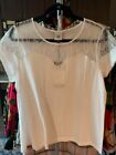 Cabi White with Lace Flirt Tee ~ Size L