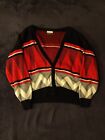 Hilton Abstract Womens Cardigan Vintage Knit Wool Red White Black