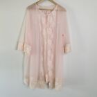 Vintage Pink SHEER Nylon CHIFFON Robe Peignoir LACE Babydoll ~S-XL