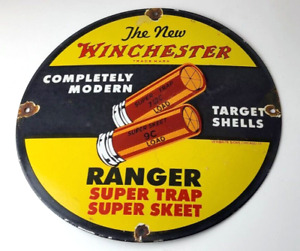 Vintage Winchester Sign - Shotguns Super Trap Firearms Gas Pump Porcelain Sign