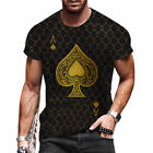T-Shirt Men Fashion Black Gold Ace of Spades Poker Playing Card Short Sleeve Tee