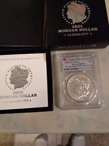 2021 CC Morgan Silver Dollar $1 PCGS Ms 70 First Day Of Issue Flag label box &Co