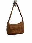 Fossil Leather Shoulder Bag Small Brown Front Pocket Zipped Closure