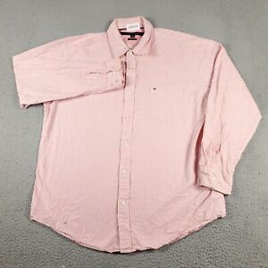Tommy Hilfiger Shirt Mens XL Pink Striped Casual Button Up Long Sleeve *