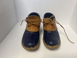 LL Bean Duck Boots Leather Brown/Blue Unlined Waterproof Women Size 9