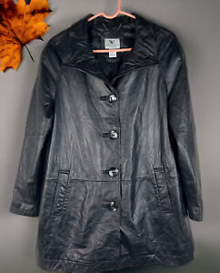 Worthington Lamb Leather Mid Length Trench Coat Large Button Women's Medium