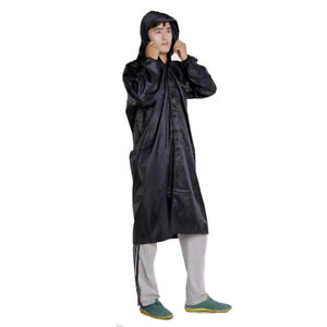 Men Black Waterproof Long Raincoat Rain Coat Hooded Trench Jacket Outdoor