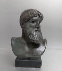 Zeus sculpture statue on black marble base green aged color effect