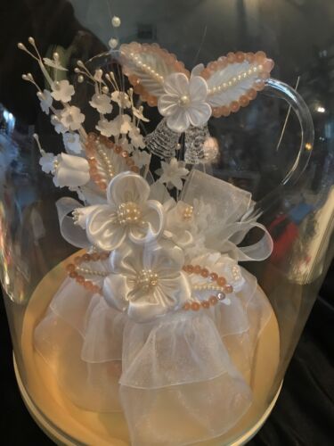 Wedding Cake Topper - Heart, Bells,flowers Lace-Hand Blown Glass New old stock