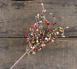 Pip Berry Picks Set of 3 Burgundy Olive Beige Floral Spray Primitive Decor 12 in
